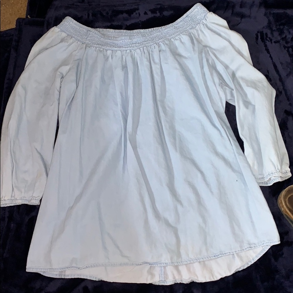 * Off the shoulder denim shirt